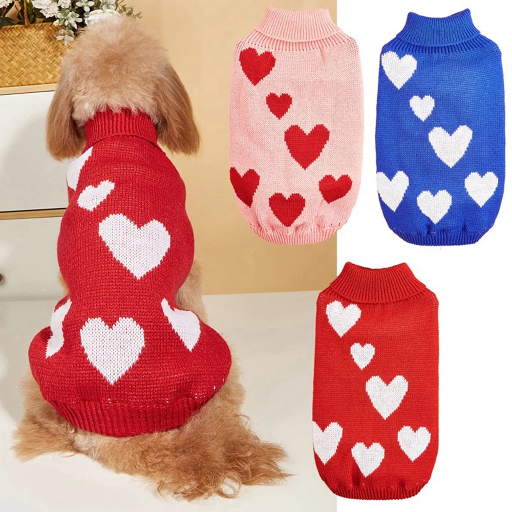 Warm Heart Pattern Pet Sweater Knitwear For Cats And Dogs