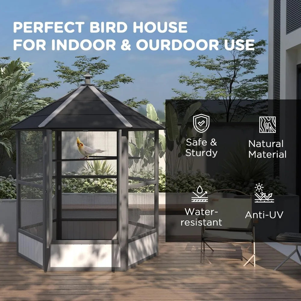 RBXCM Wooden Hexagonal Outdoor Bird Aviary With Roof