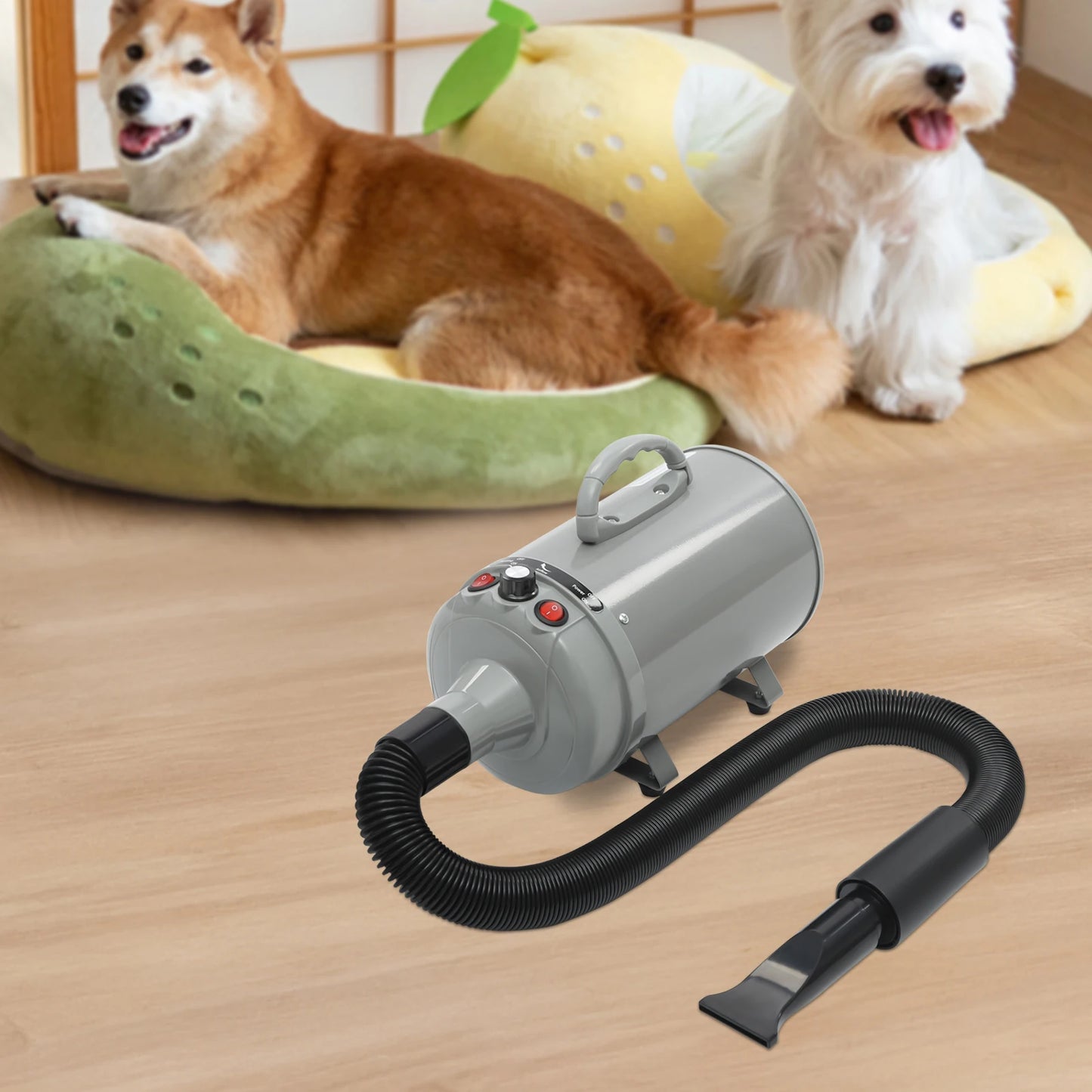 2200W Professional Pet Grooming Dryer with Adjustable Wind Speed and 4 Nozzles Low Noise Design for Dogs and Cats