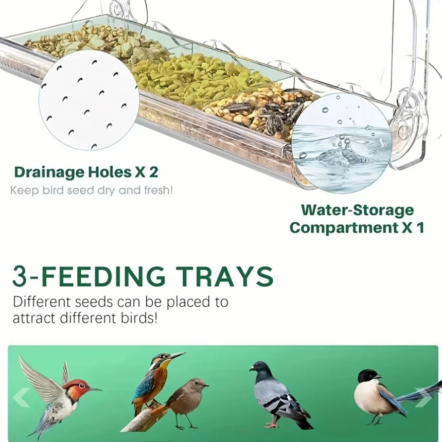 Indestructible Window Bird Feeder With Removable Seed Tray