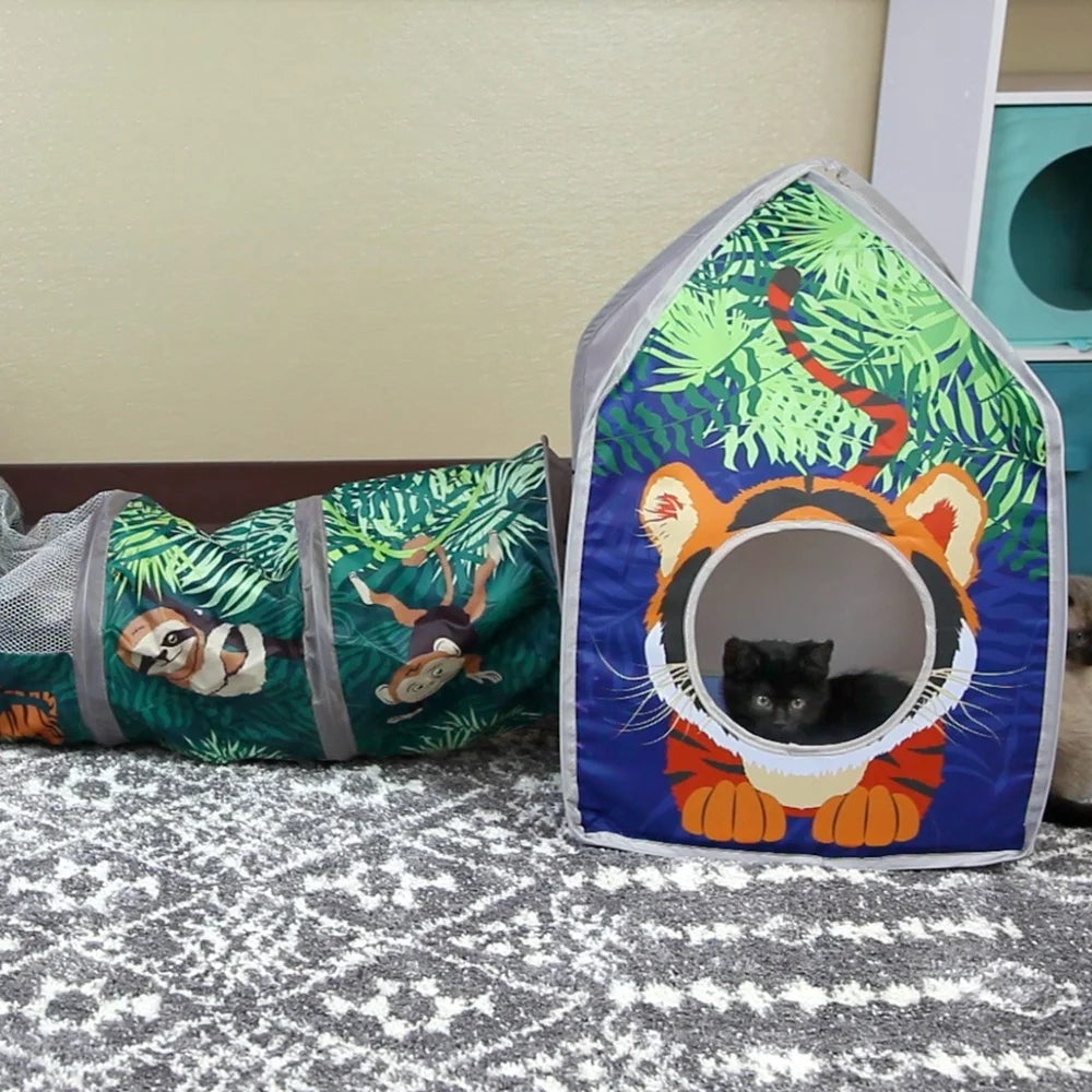 XMS Jungle Collapsible Play Combo Cat Tunnel and House