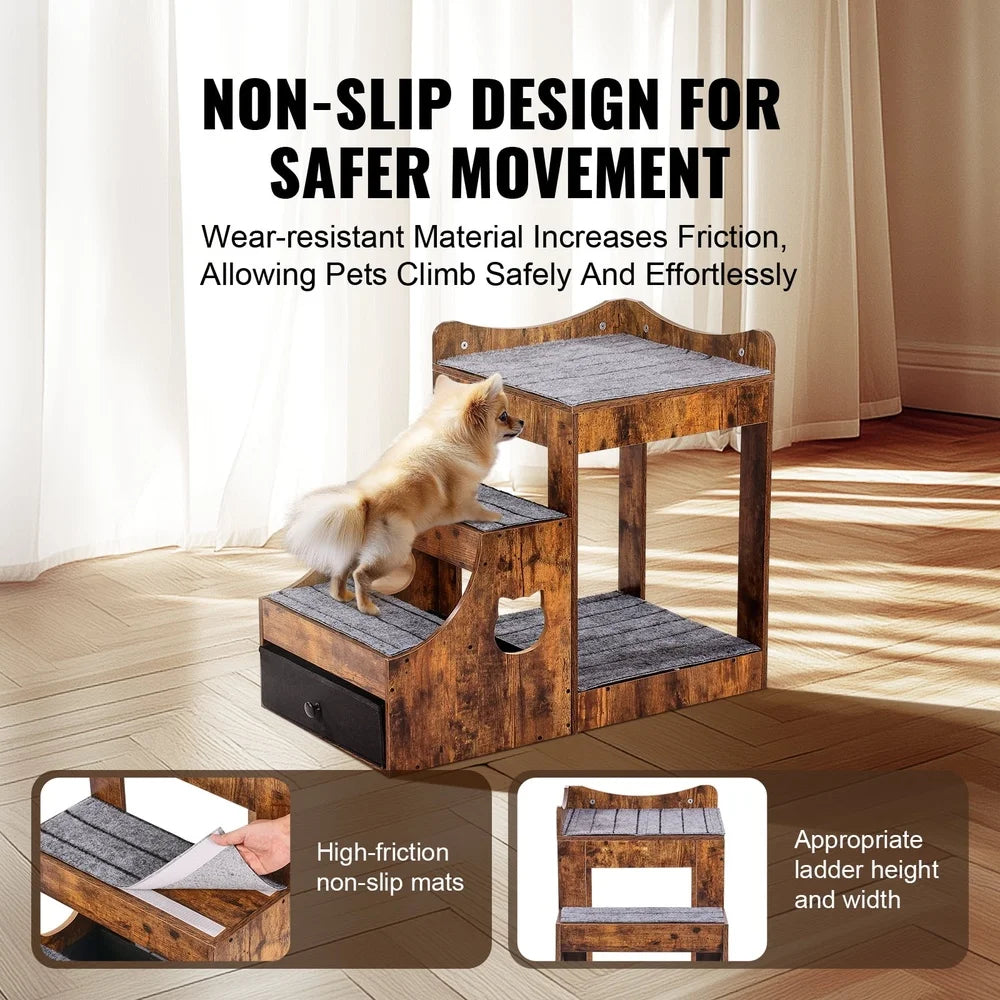 Double Deck Pet Bed With Detachable Steps Window Perch