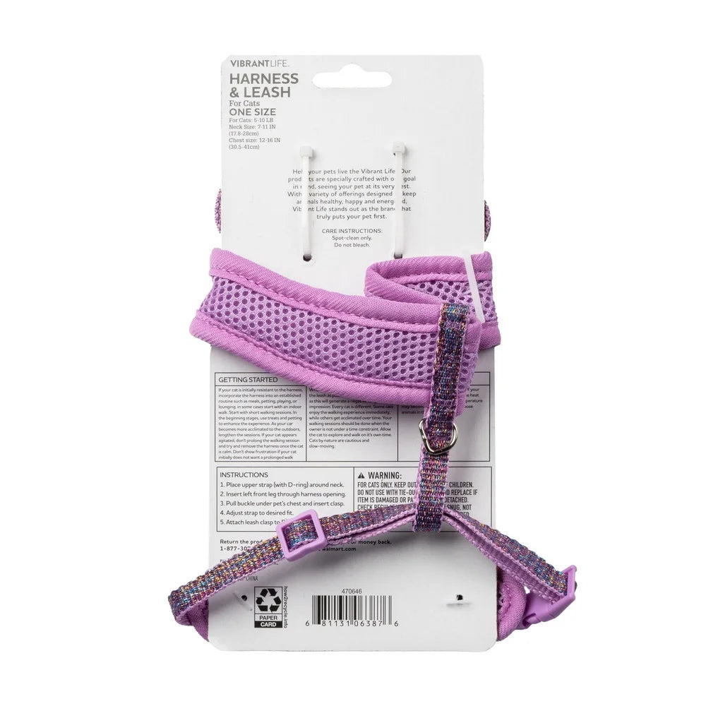 Purple Sparkle Cat Harness And Leash Set Fits 5 To 10 Lbs