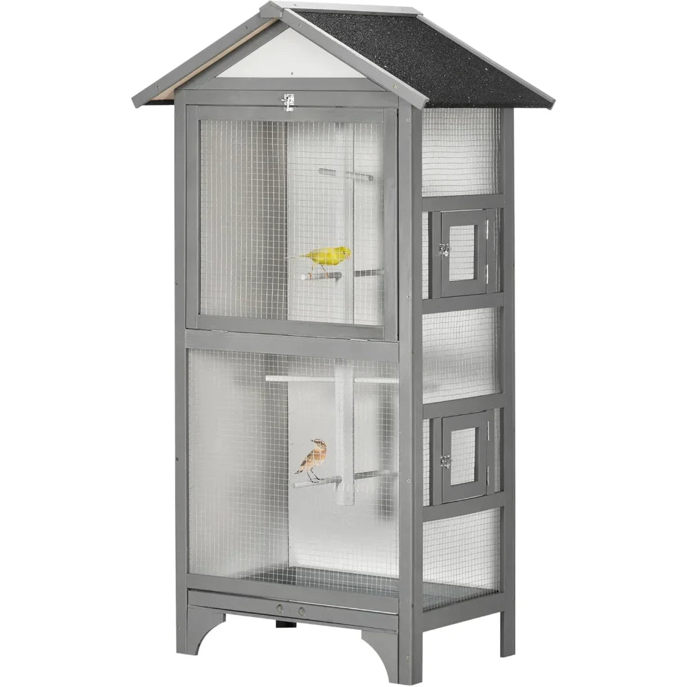PEISIG Wooden Outdoor Bird Cage With Removable Bottom Tray