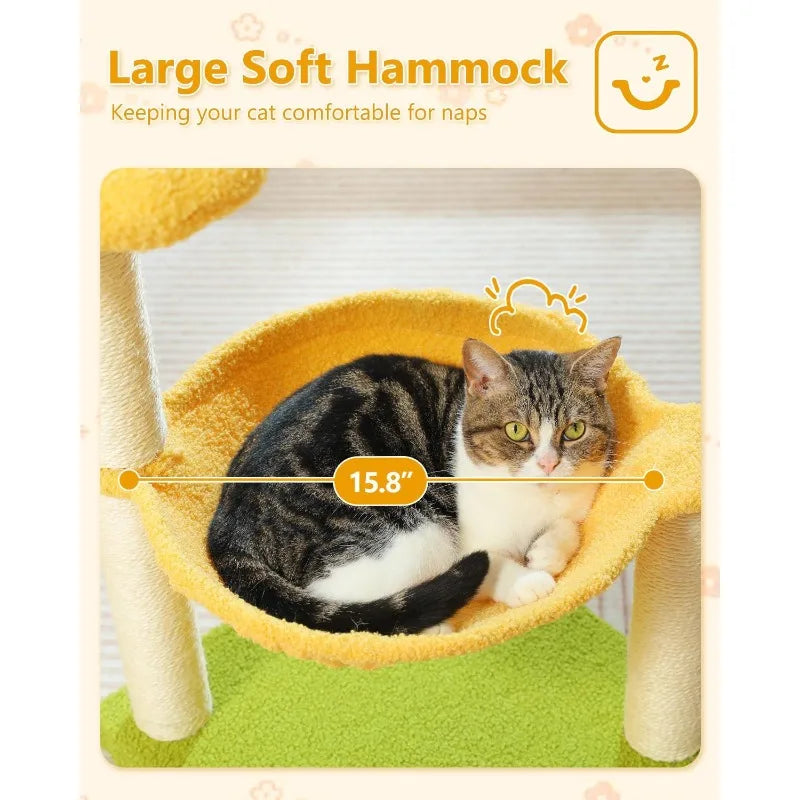 NoEnName_Null Flower Cat Tree with Top Perch and Hammock
