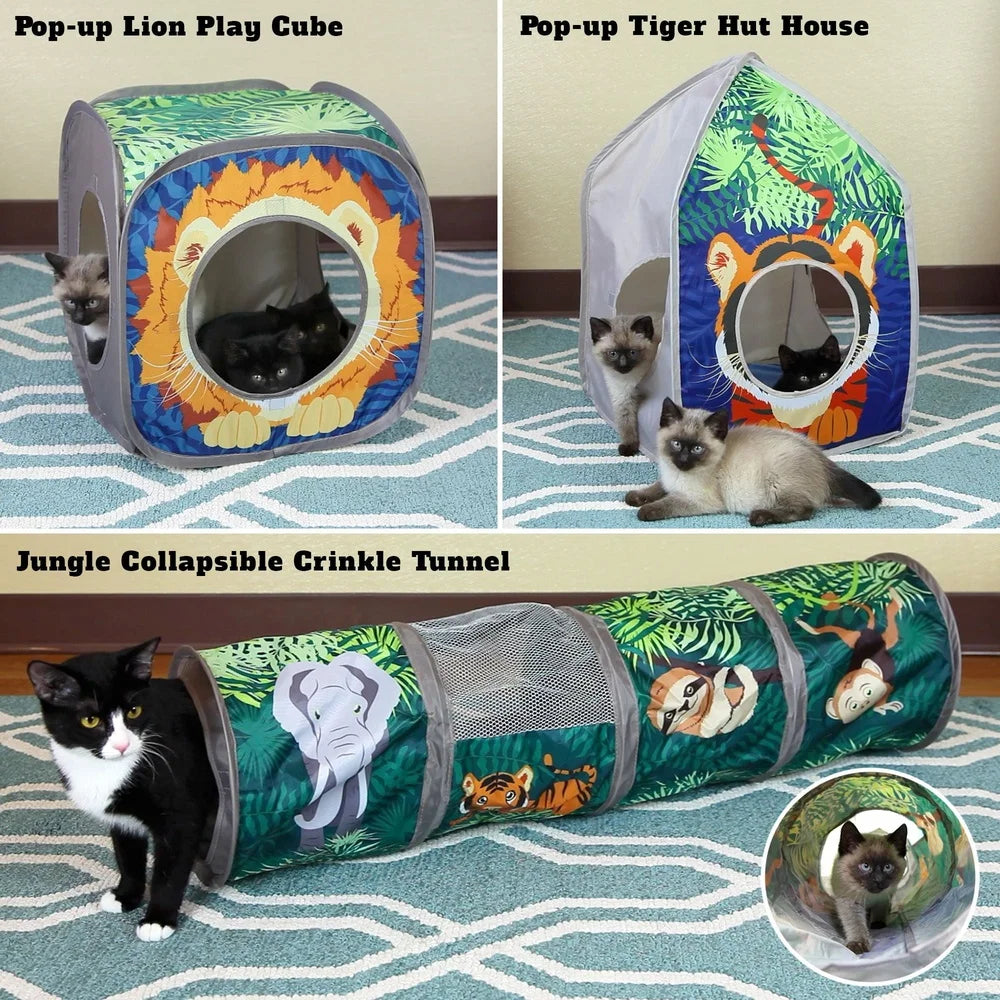 XMS Jungle Collapsible Play Combo Cat Tunnel and House