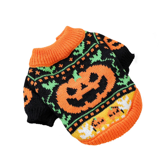 Halloween Ghost Costume For Dogs Cats Pumpkin Knit Sweater