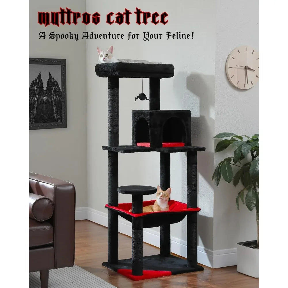 Gothic Cat Tree with Large Hammock and Coffin Bed