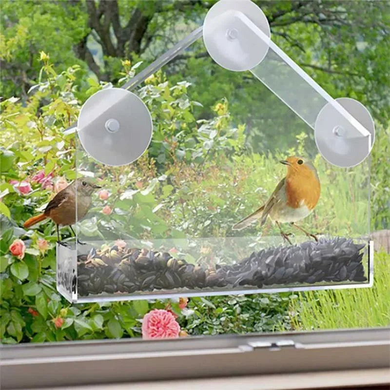 Transparent Window Bird Feeder With Suction Cups And Tray