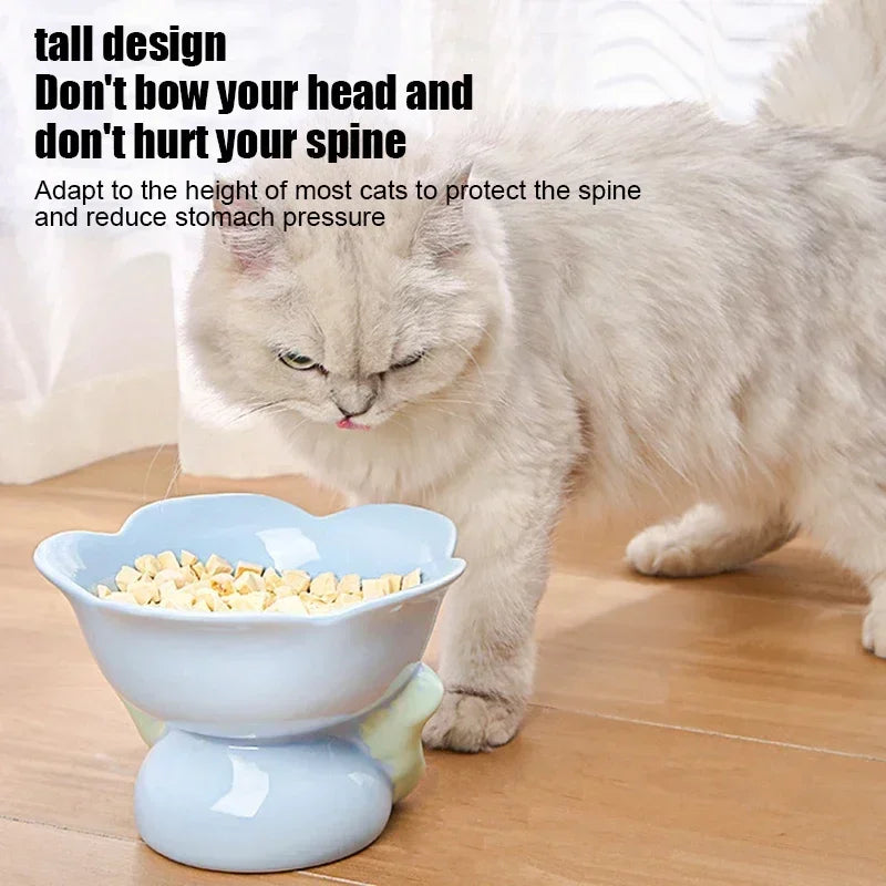 Cat Flower Bowl Raised Ceramic Pet Drinking Feeding Supplies Elevated Non-Slip Small Dogs Cats