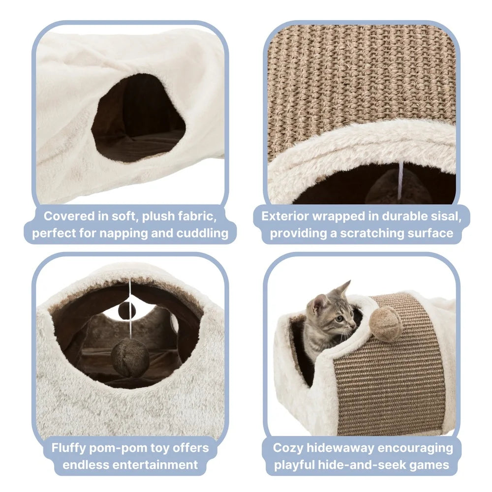 XMSJ Cozy Cat Condo Tunnel with Scratching Surface and Toy