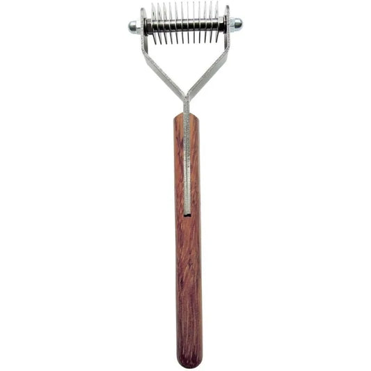 Dematting Undercoat Grooming Rake Stripper Tool for Dogs and Cats Stainless Steel with Wooden Handle for Thick Coats