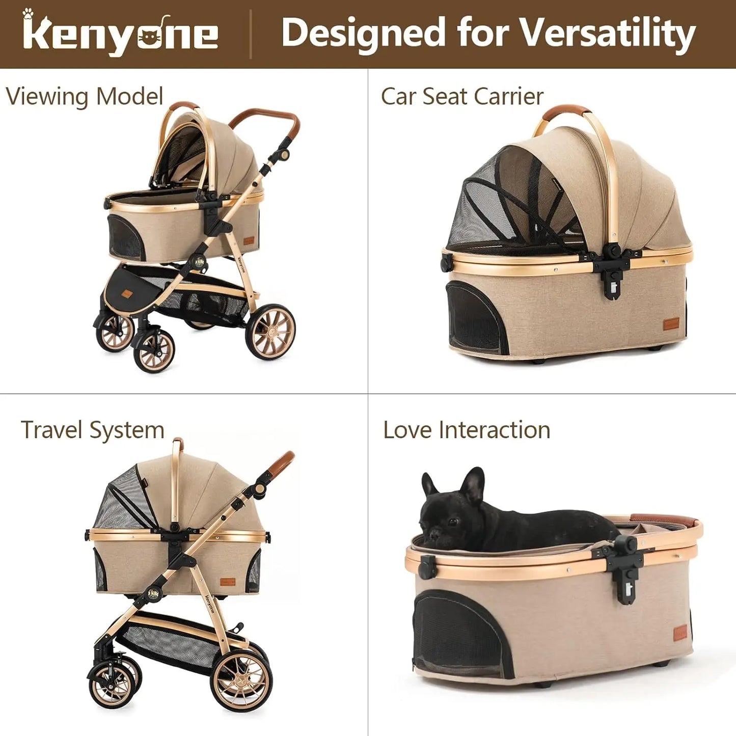 XMSJ Pet Stroller 3 in 1 Luxury Carrier for Dogs Cats