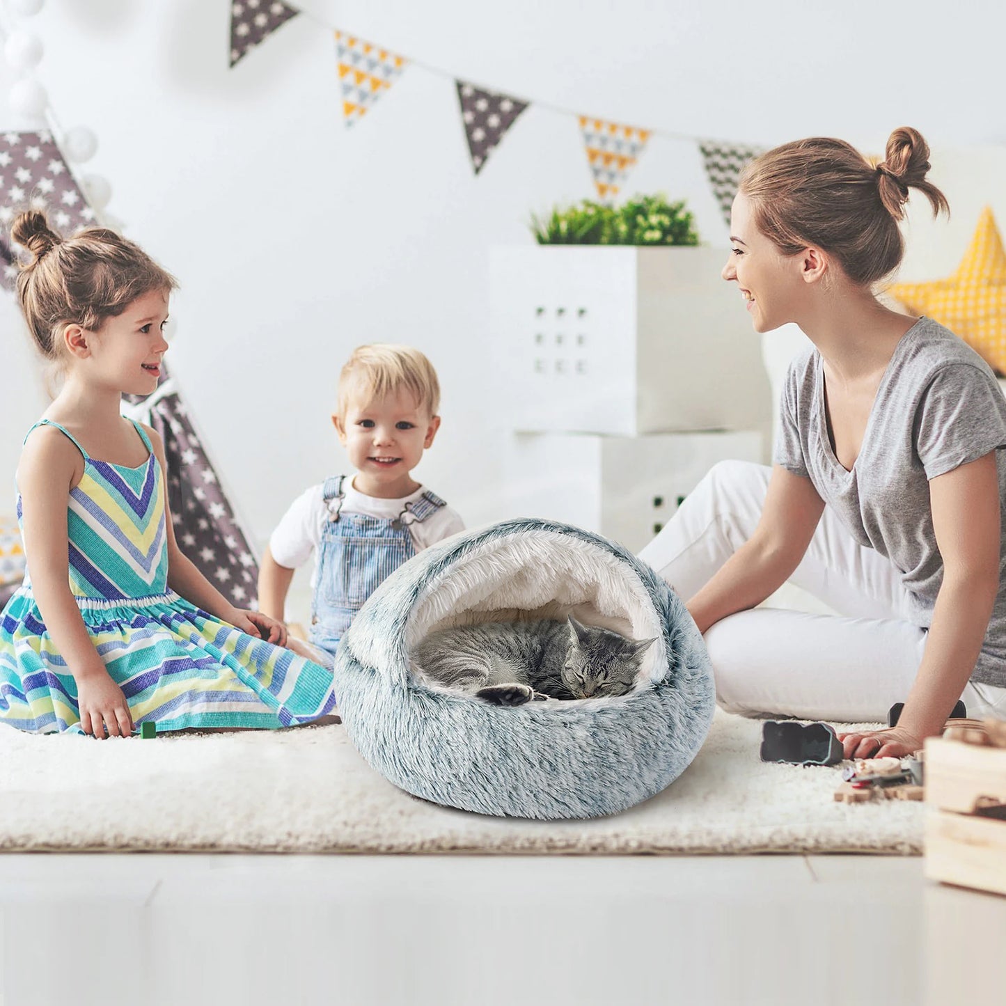 25 Inch Cat Bed Nest Cozy Semi Enclosed Soft Pet House