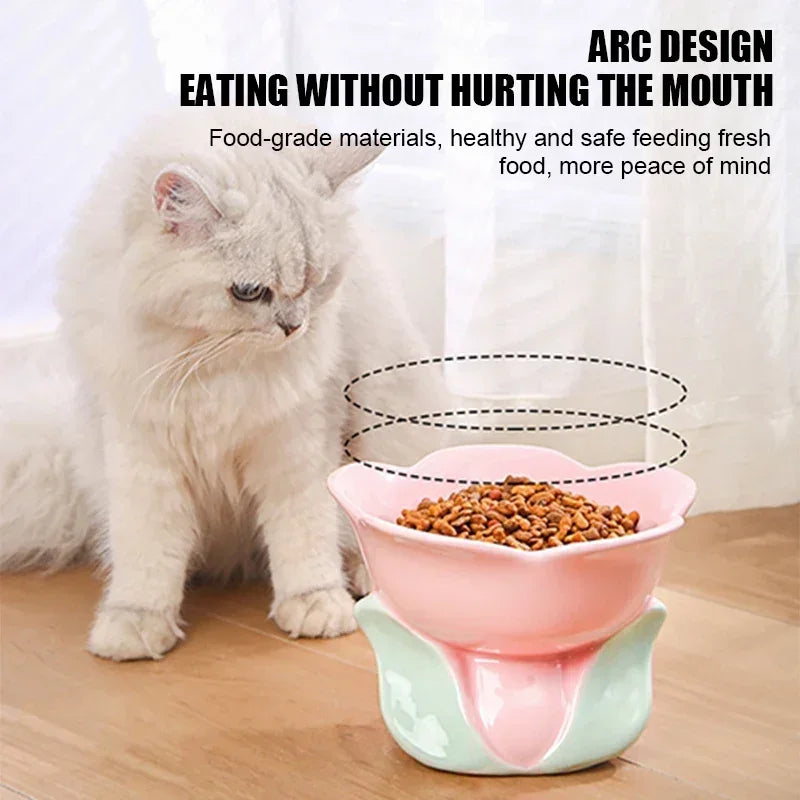Cat Flower Bowl Raised Ceramic Pet Drinking Feeding Supplies Elevated Non-Slip Small Dogs Cats