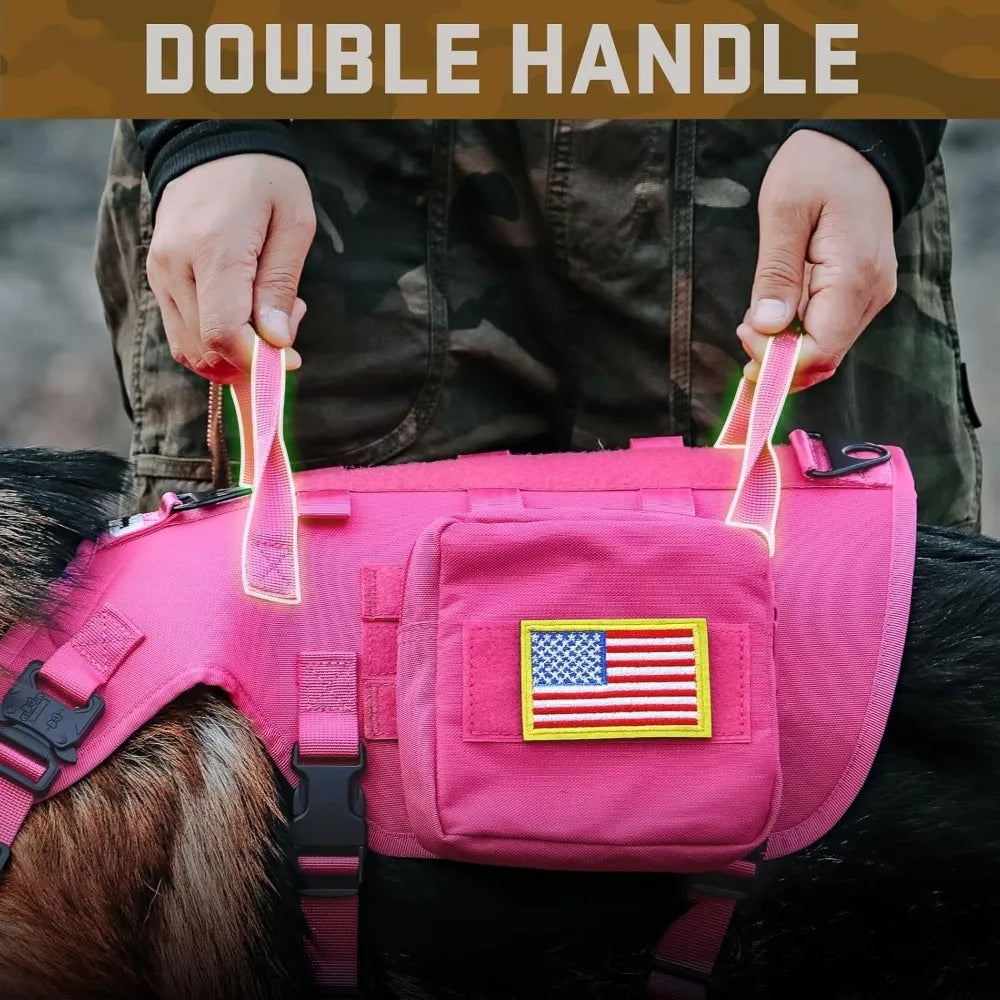 Pink Tactical Dog Harness For Large Dogs No Pull Leash Set