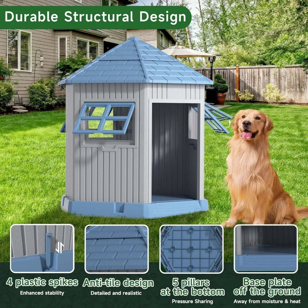 Outdoor Resin Dog House With Air Vents And Elevated Floor
