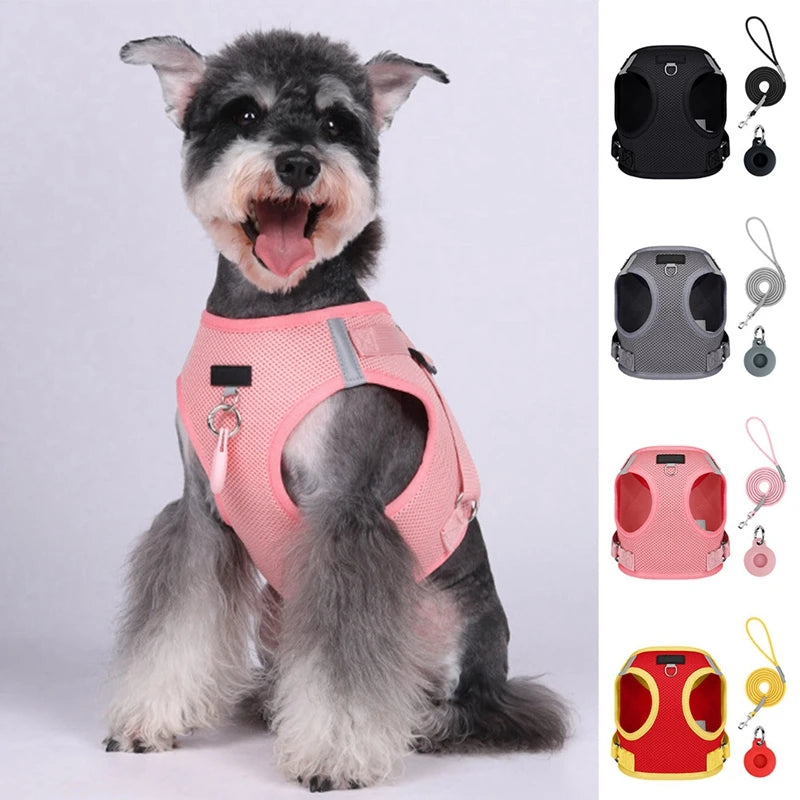 Pet Harness With AirTag Tracker And Leash For Small Dogs
