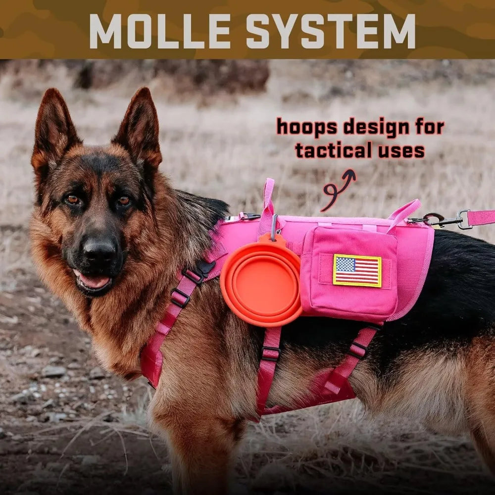 Pink Tactical Dog Harness For Large Dogs No Pull Leash Set