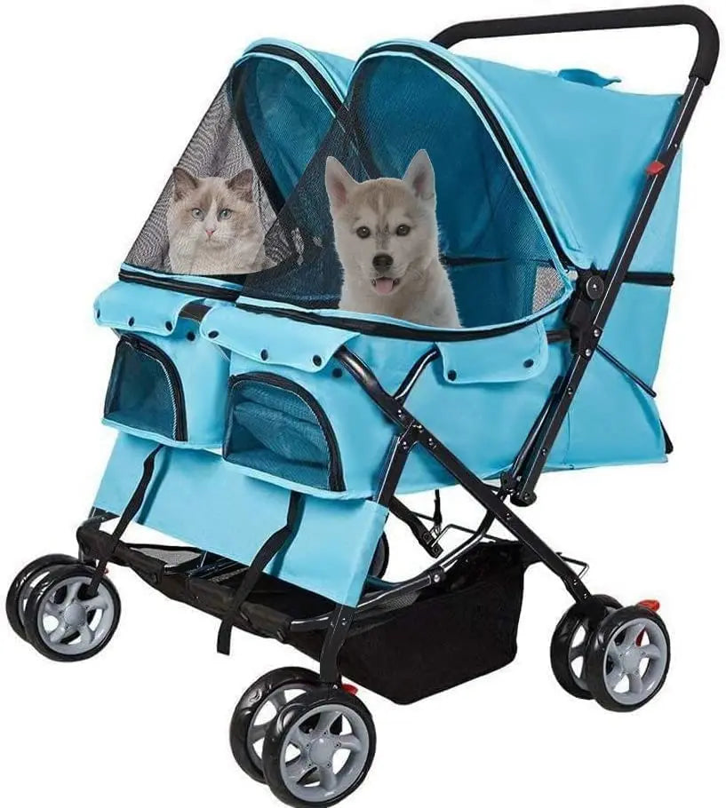 XMSJ Double Pet Stroller Foldable Dog Cat Jogger Cart
