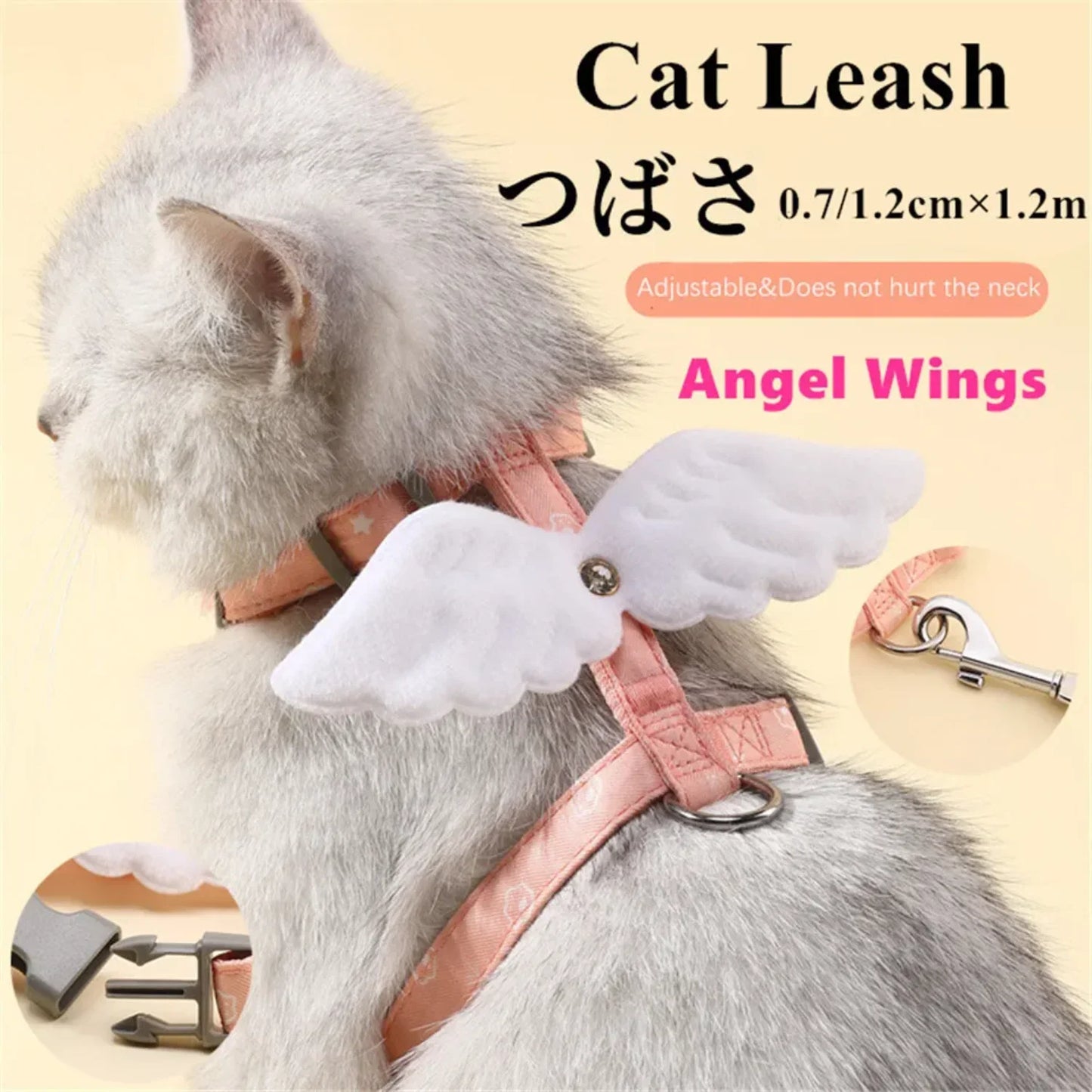 Sweet Angel Wing Cat Harness And Leash Set 120cm Waterproof