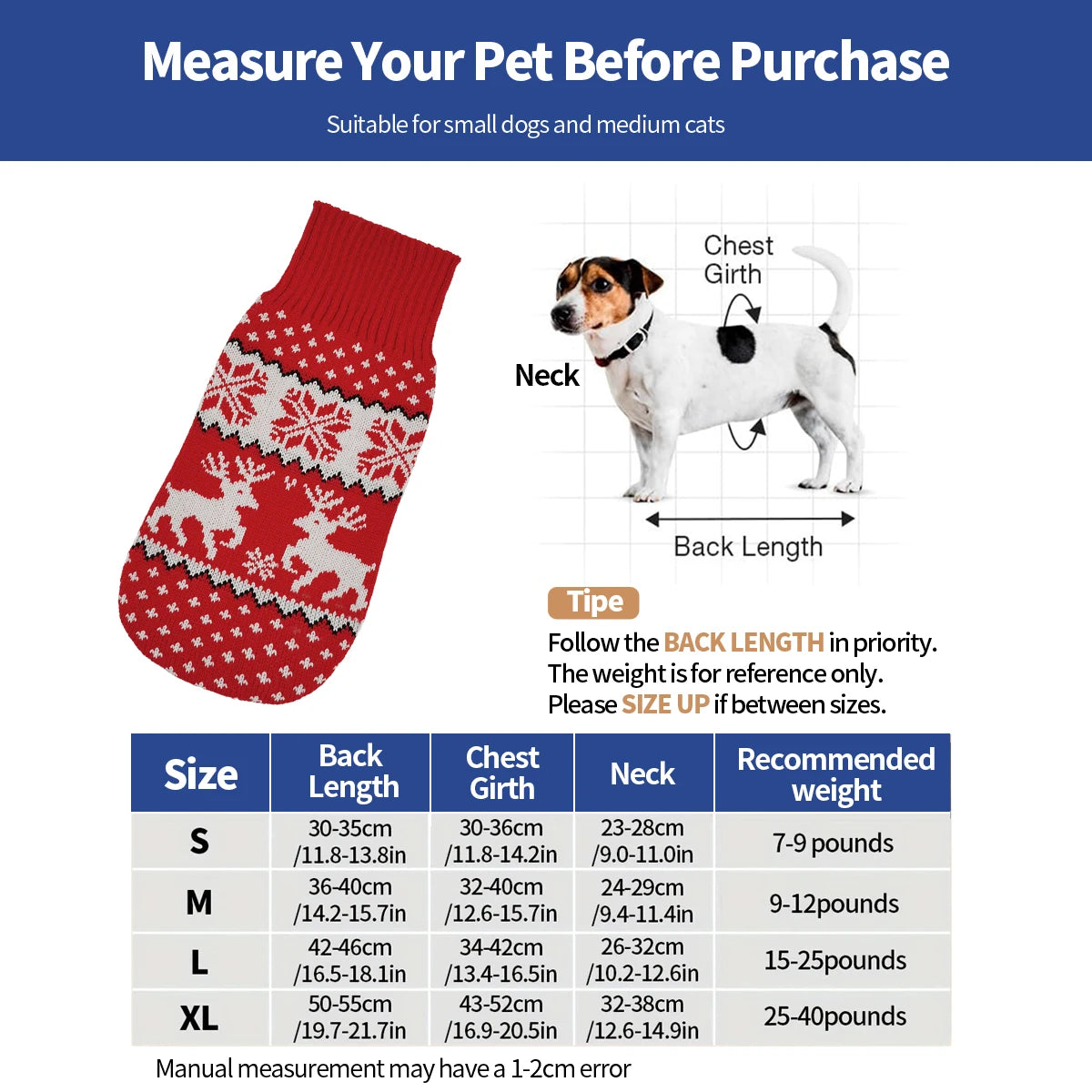 Dog winter clothing Christmas celebration clothes Knitted pet clothing Suitable for small to medium-sized dogs Pet sweater Red,