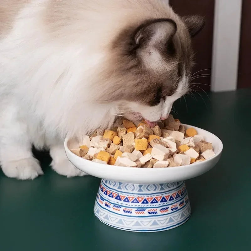 Small Dogs Raised Ceramic Food Water Bowl Bohemian Cat Feeders Pet Supplies