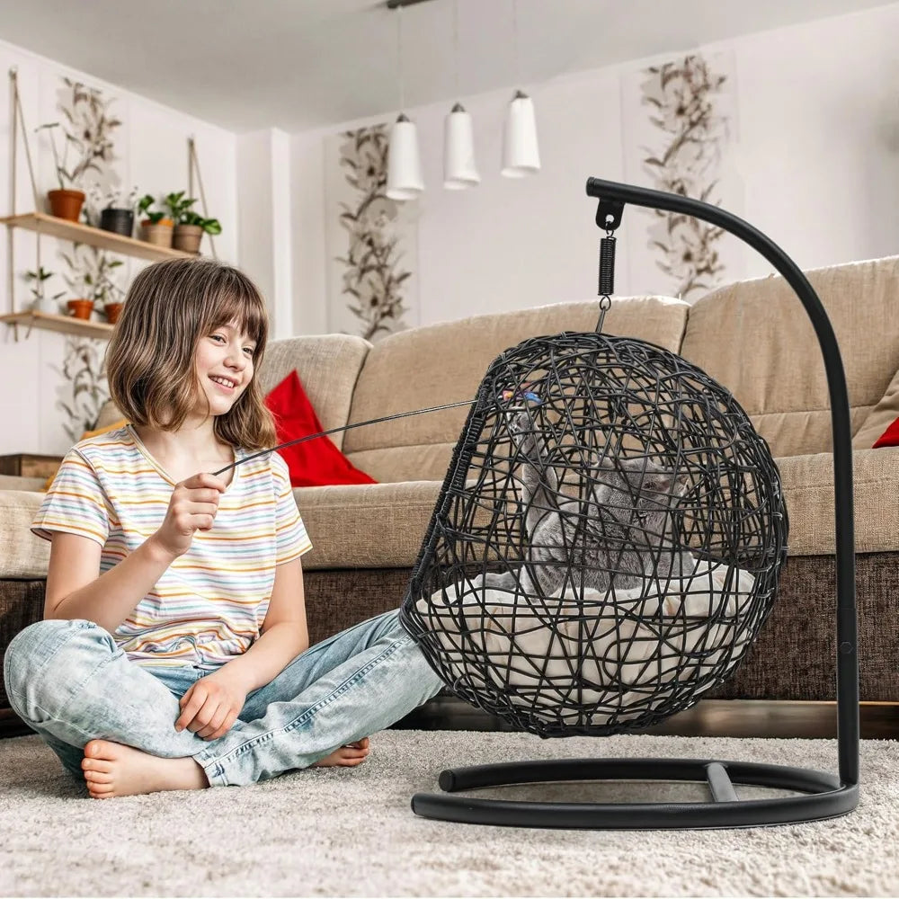 Cat Swing Bed With Stand And Cushion Egg Chair Rattan Look