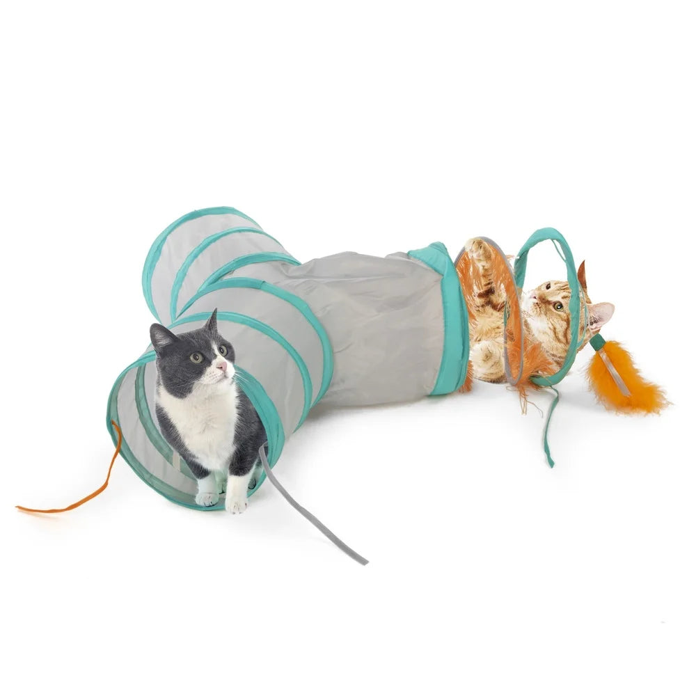 XMS Triple Tunnel Activity Cat Toy with Feather Teasers