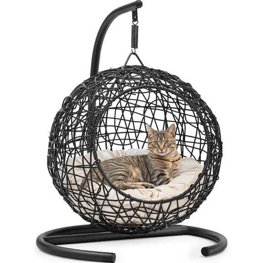 Cat Swing Bed With Stand And Cushion Egg Chair Rattan Look