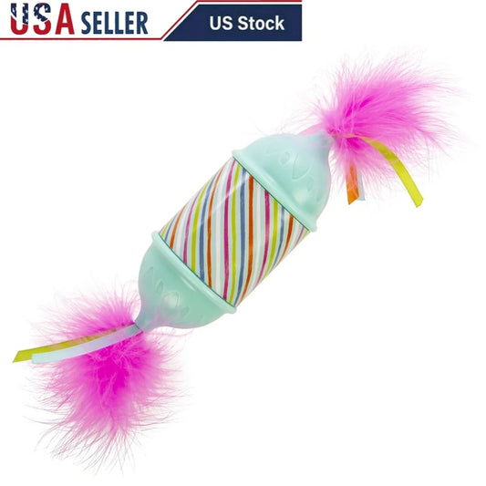 XMSJ Candy Rolling Cat Toy with Feather Ribbon