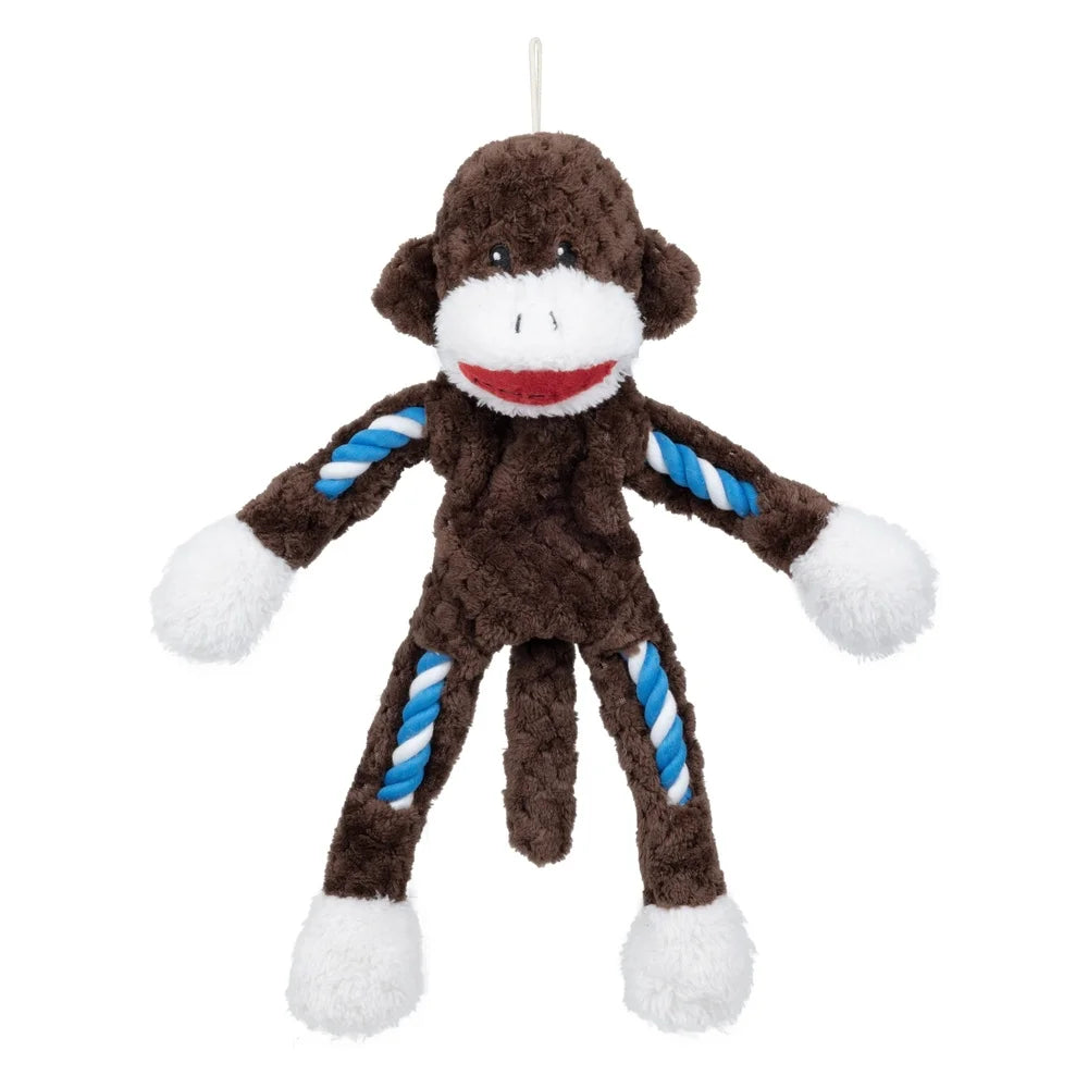 XMSJ Tough Buddy Monkey Dog Toy Rope Chew Squeaky Fetch