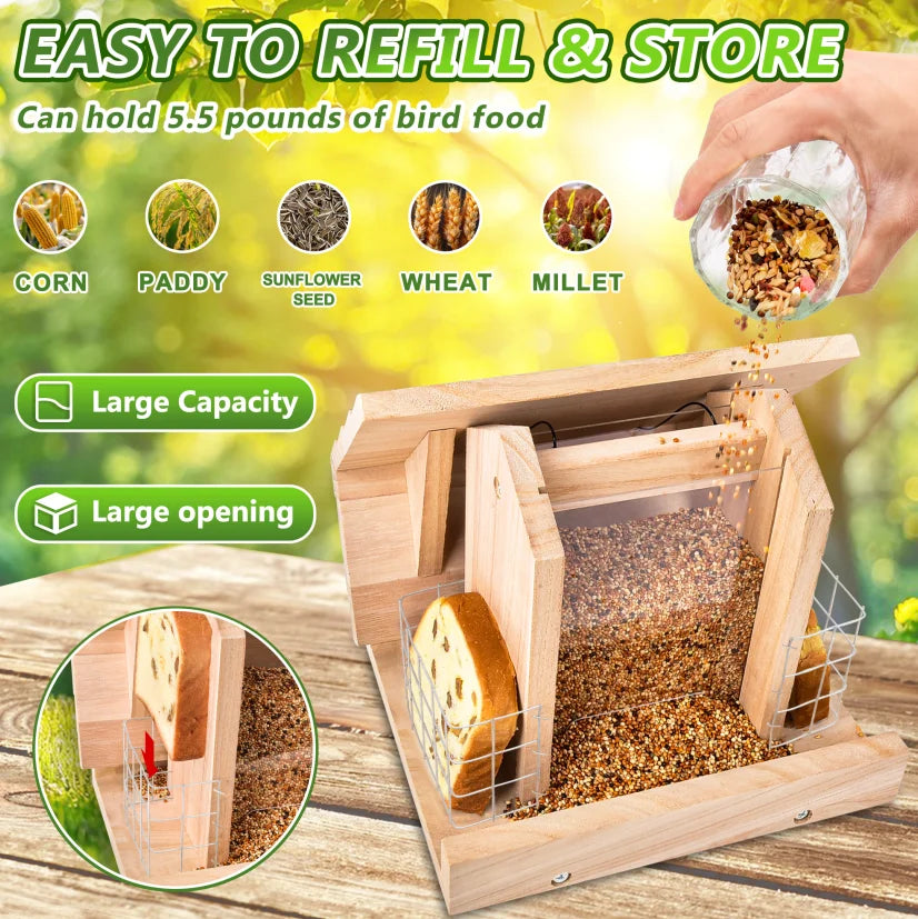 Hign Concerned Wooden Bird Hopper Feeder With Suet Tray
