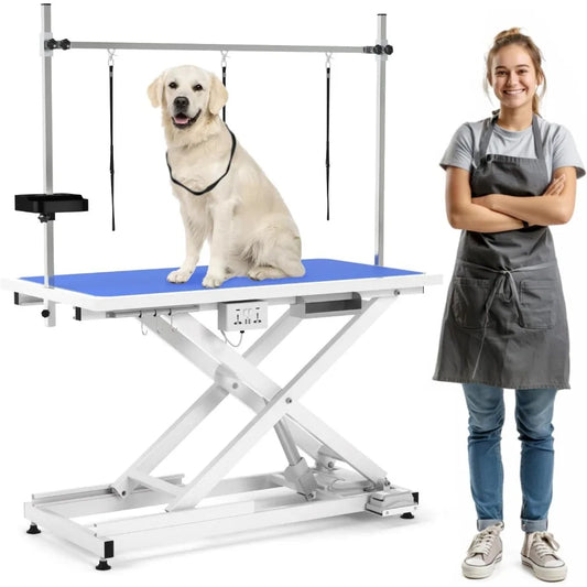 49 Inch Electric Dog Grooming Table Heavy Duty Professional Grooming Table for Dogs 400lbs with Tool Organizer and Three Nooses