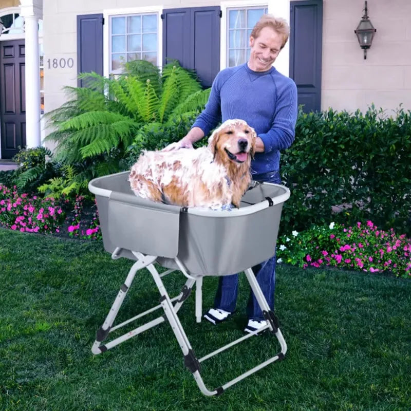 Dog Litter Foldable Elevated Dog Bath Tub Adjustable Grooming Station