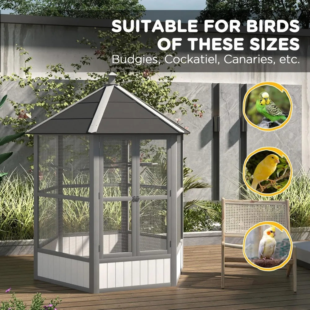 RBXCM Wooden Hexagonal Outdoor Bird Aviary With Roof