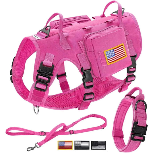 Pink Tactical Dog Harness For Large Dogs No Pull Leash Set