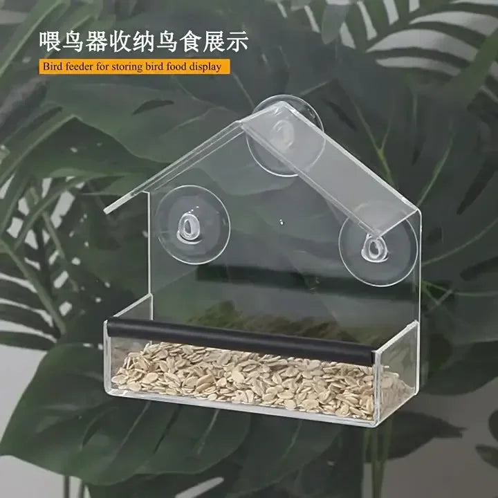 Transparent Window Bird Feeder With Suction Cups And Tray