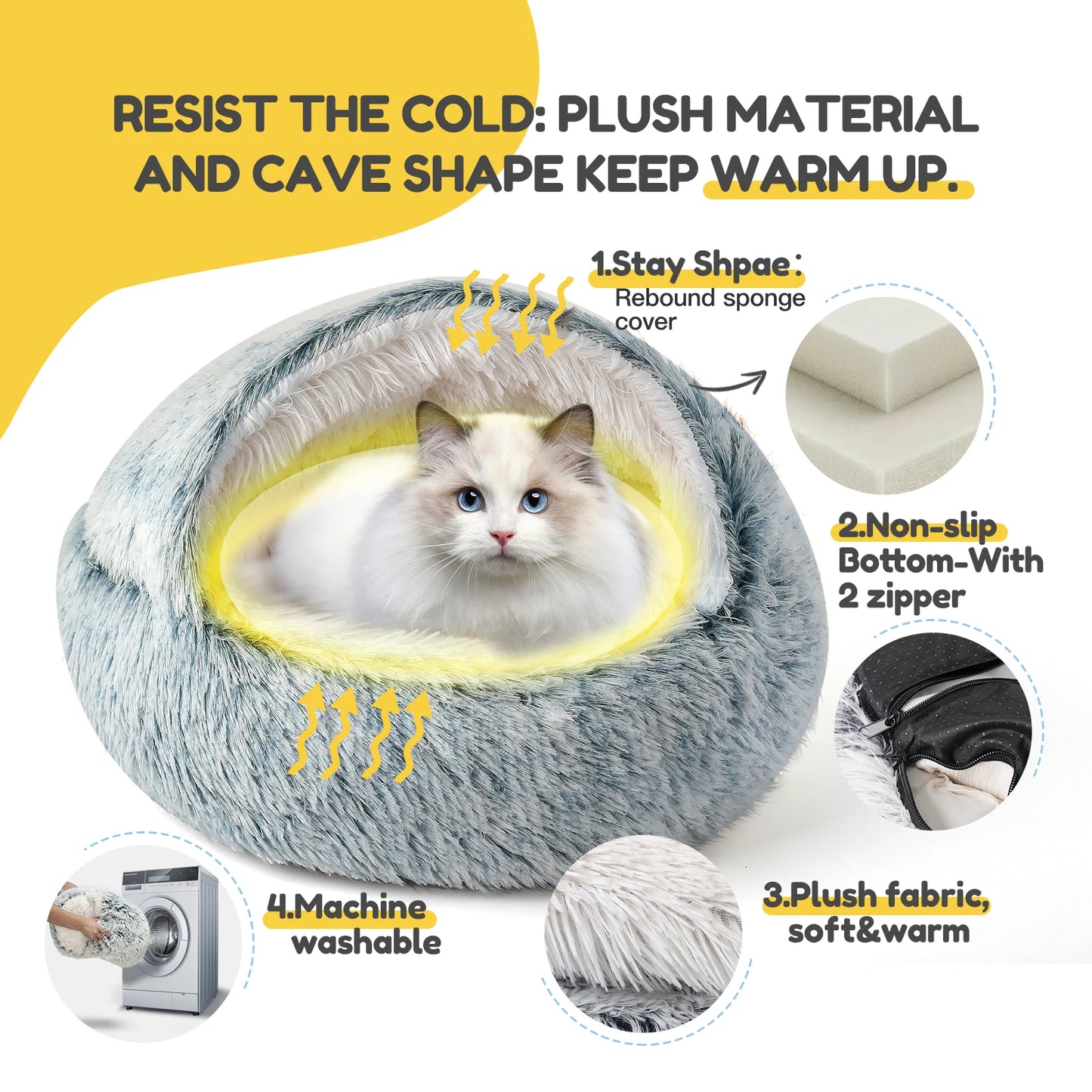 25 Inch Pet Cat Dog Bed Nest Soft Semi Enclosed Cat House