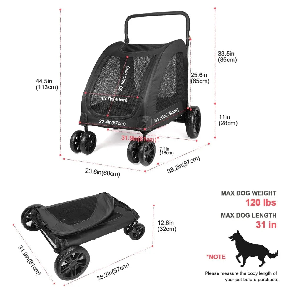 Wedyvko Foldable Dog Stroller Pet Jogger Travel Carrier