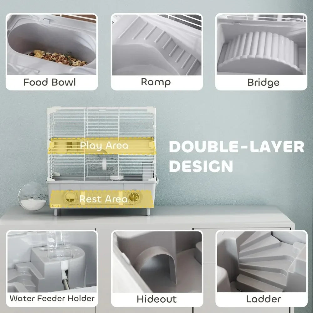 Two Tier Hamster Cage Habitat With Accessories Gray