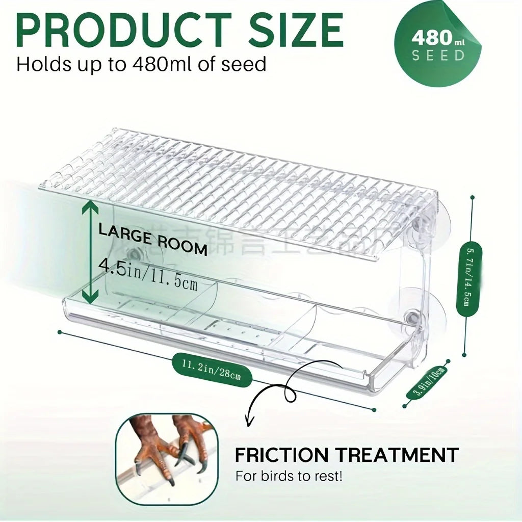 Indestructible Window Bird Feeder With Removable Seed Tray