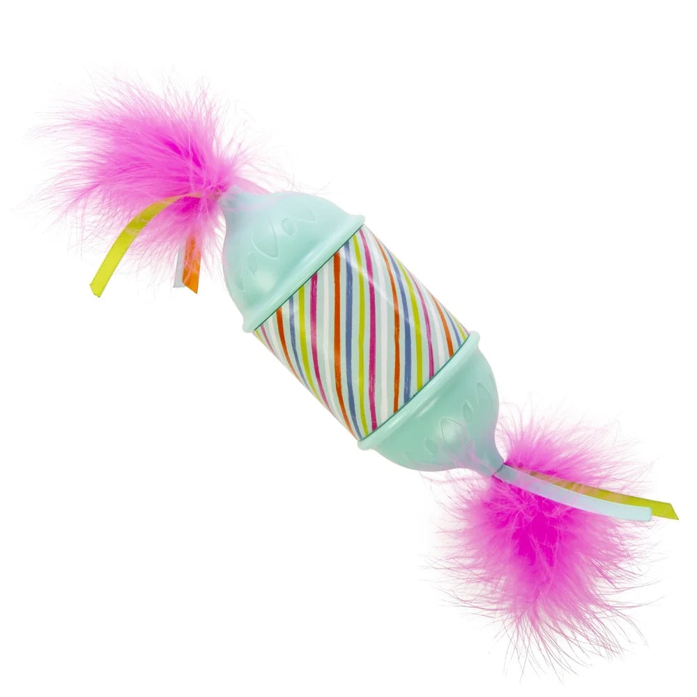 XMSJ Candy Rolling Cat Toy with Feather Ribbon