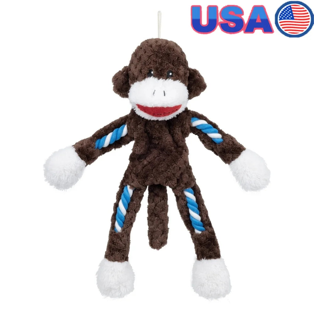 XMSJ Tough Buddy Monkey Dog Toy Rope Chew Squeaky Fetch