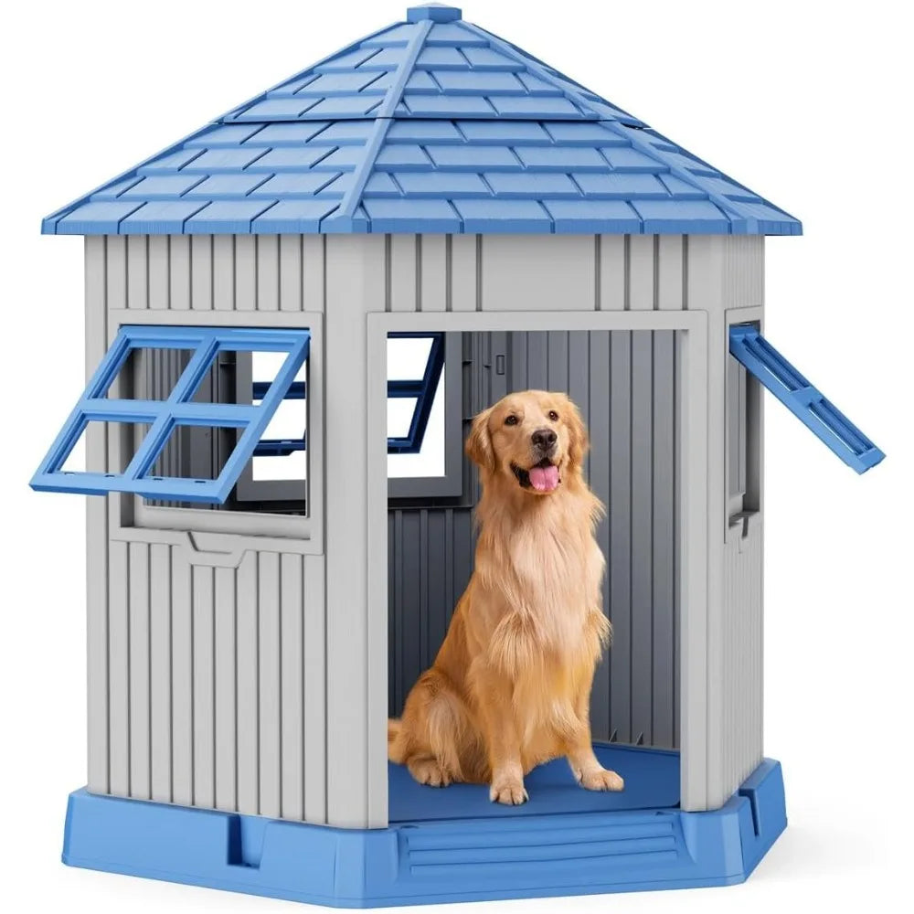Outdoor Resin Dog House With Air Vents And Elevated Floor