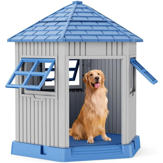 Outdoor Resin Dog House With Air Vents And Elevated Floor