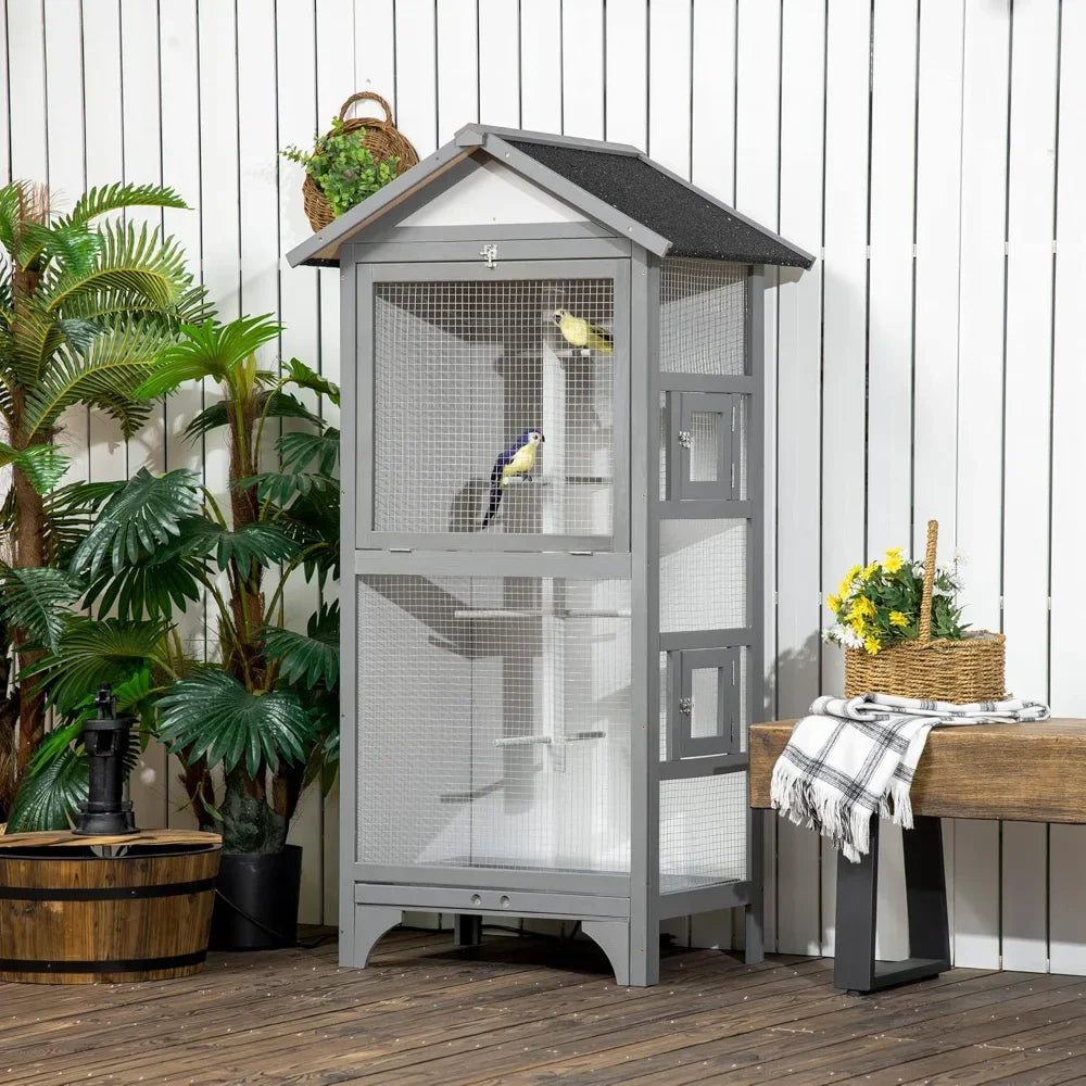 PEISIG Wooden Outdoor Bird Cage With Removable Bottom Tray