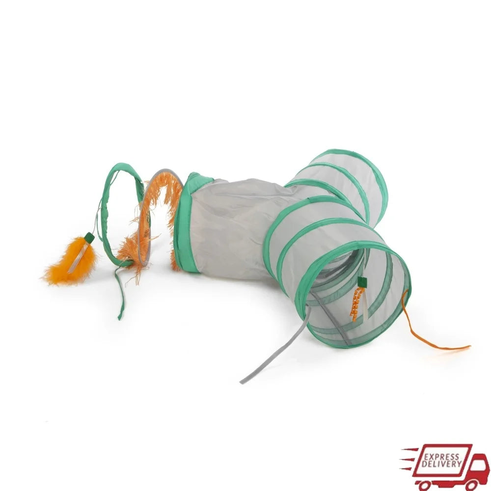 XMS Triple Tunnel Activity Cat Toy with Feather Teasers