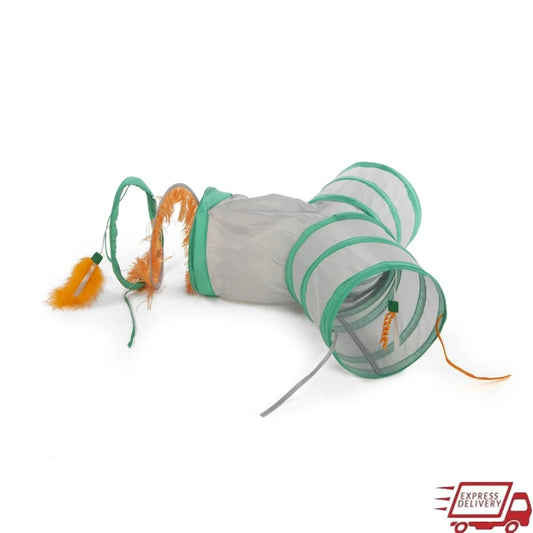 XMS Triple Tunnel Activity Cat Toy with Feather Teasers