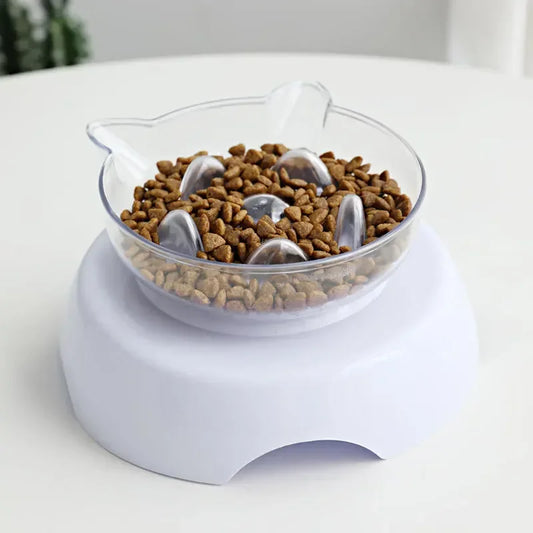 15 Degree Tilt Cat Bowl Anti Suffocate Slow Feeder Transparent Plastic Cat Food Bowl with Raised Stand